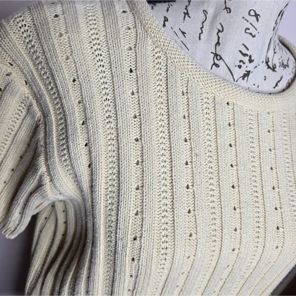 EDDIE BAUER Womens Cream Short Sleeve Sweater Size Medium Round Neck - Picture 2 of 5